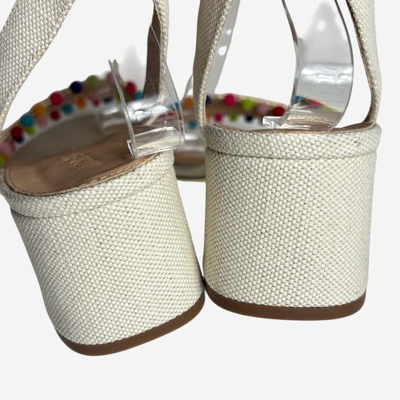 J Crew Lottie Sandals Size 9.5 Rainbow Pom-Pom Ivory Ankle Strap Buckle Closure - Picture 8 of 10